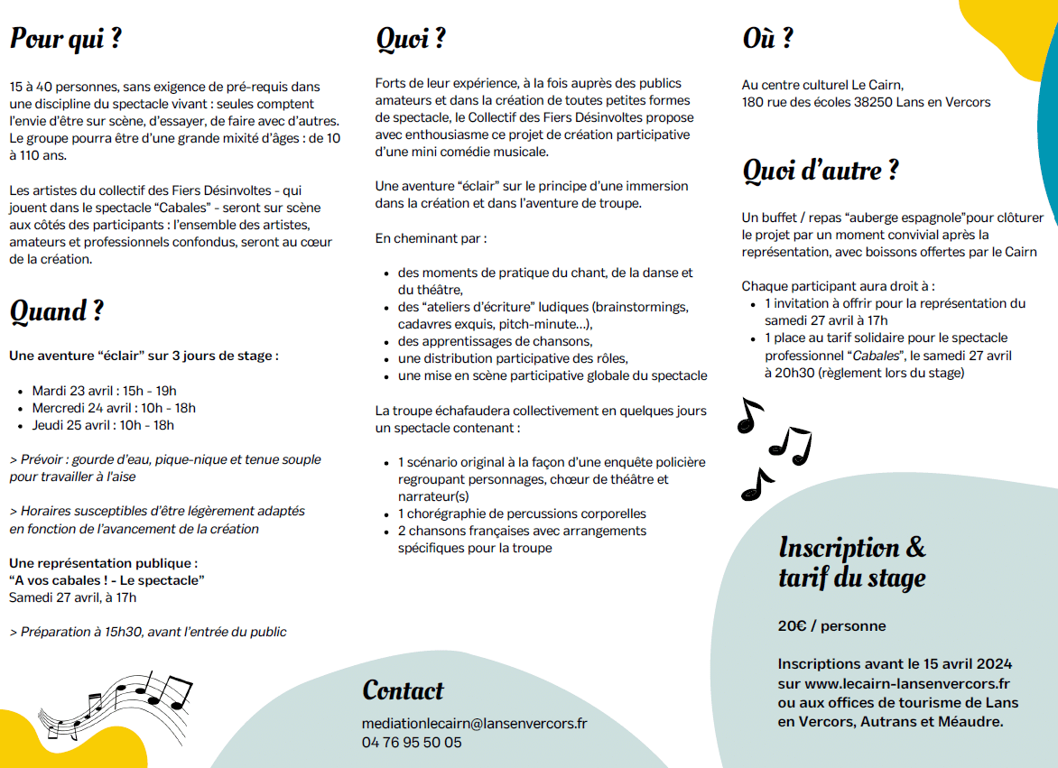 Dépliant Stage de comédie musicale